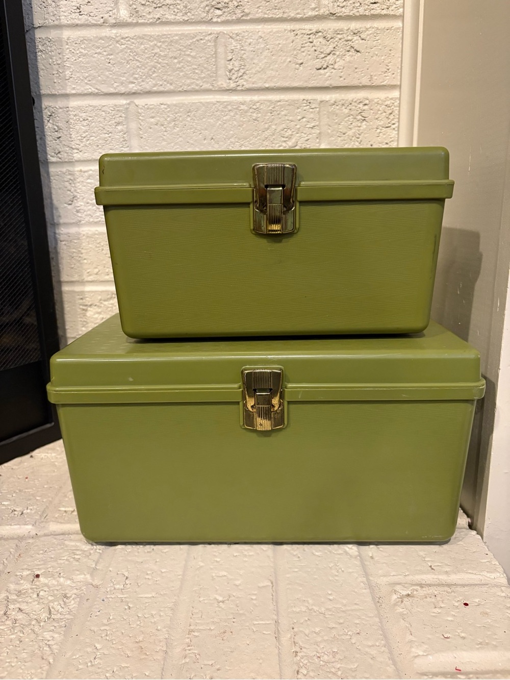 Vintage Avocado Green Sewing Boxes Set of2 Wilson Mfg Corp Wil-hold